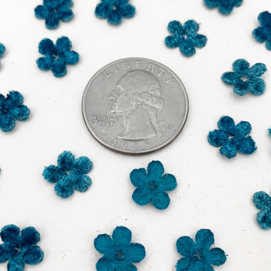 Mini Die-cut Velvet Forget Me Not Flowers ~ Set of 48 ~ PEACOCK BLUE