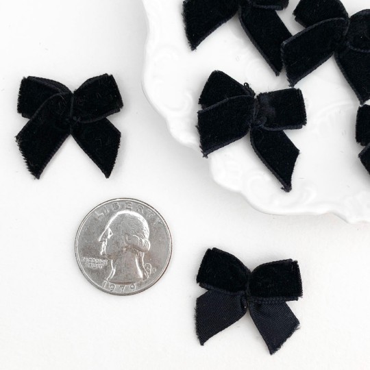 Small Velvet Bows ~ Set of 6 ~ BLACK