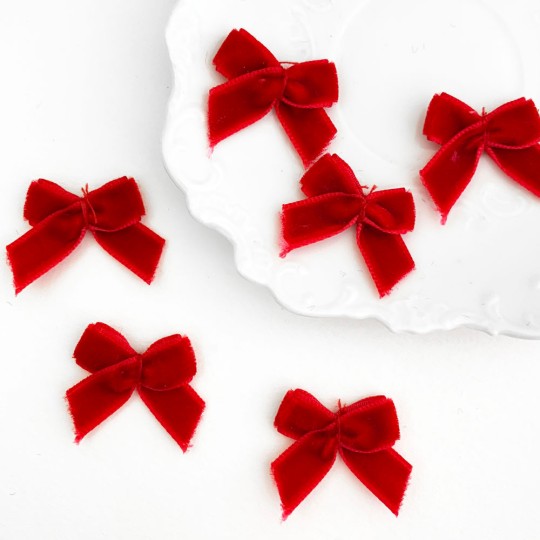 Small Velvet Bows ~ Set of 6 ~ CARDINAL RED