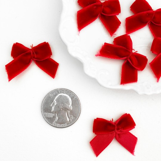 Small Velvet Bows ~ Set of 6 ~ CARDINAL RED