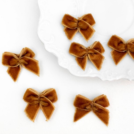 Small Velvet Bows ~ Set of 6 ~ FAWN BROWN