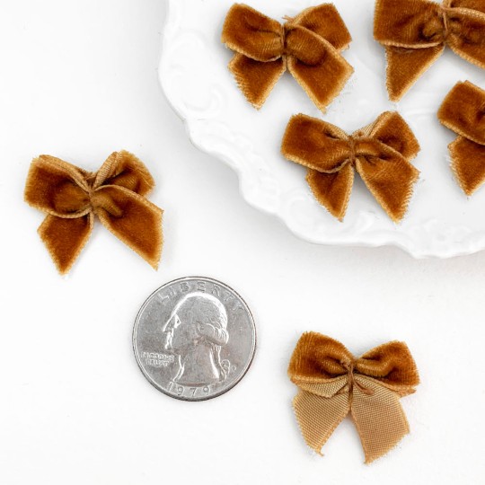 Small Velvet Bows ~ Set of 6 ~ FAWN BROWN