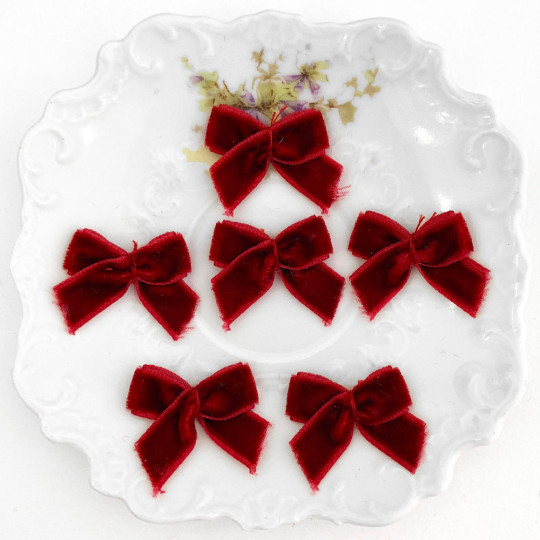 Small Velvet Bows ~ Set of 6 ~ DARK RASPBERRY