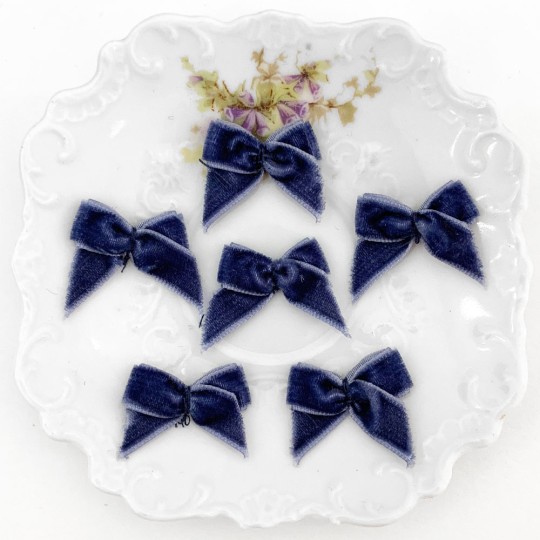Small Velvet Bows ~ Set of 6 ~ CORNFLOWER BLUE