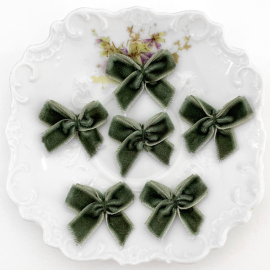 Small Velvet Bows ~ Set of 6 ~ EUCALYPTUS GREEN