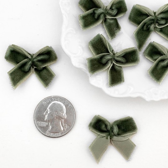 Small Velvet Bows ~ Set of 6 ~ EUCALYPTUS GREEN