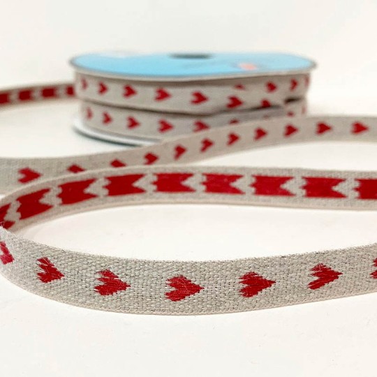 Red Hearts Linen Ribbon Trim ~ France ~ 11 mm wide