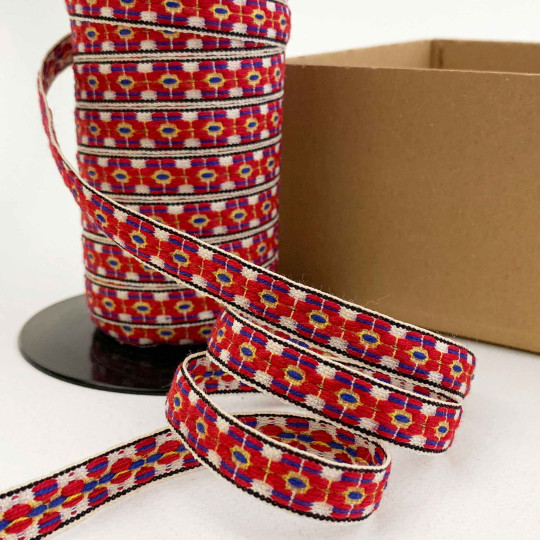 Red Floral Folkloric Costume Trim ~ Sweden ~ 13 mm wide
