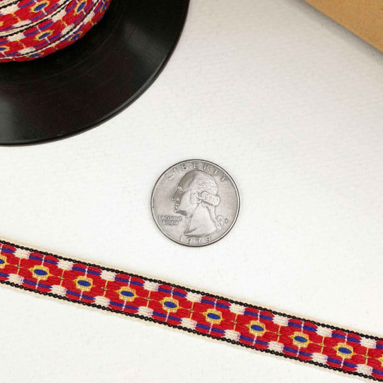 Red Floral Folkloric Costume Trim ~ Sweden ~ 13 mm wide
