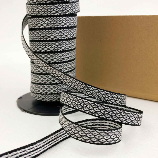 Black Geometric Folkloric Costume Trim ~ Sweden ~ 9.5 mm wide