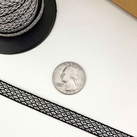 Black Geometric Folkloric Costume Trim ~ Sweden ~ 9.5 mm wide