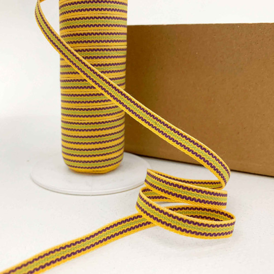 Yellow, Purple, Green Geometric Stripe Folkloric Costume Trim ~ Sweden ~ 7 mm wide