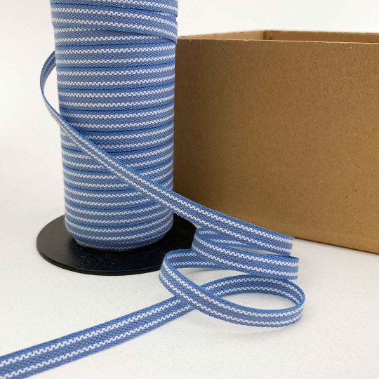 Light Blue and White Geometric Stripe Folkloric Costume Trim ~ Sweden ~ 7 mm wide