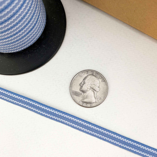 Light Blue and White Geometric Stripe Folkloric Costume Trim ~ Sweden ~ 7 mm wide