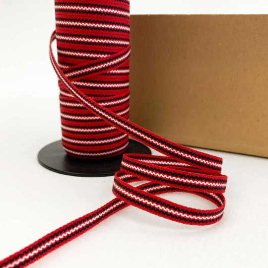 Red and Burgundy Geometric Floral Folkloric Costume Trim ~ Sweden ~ 7 mm wide