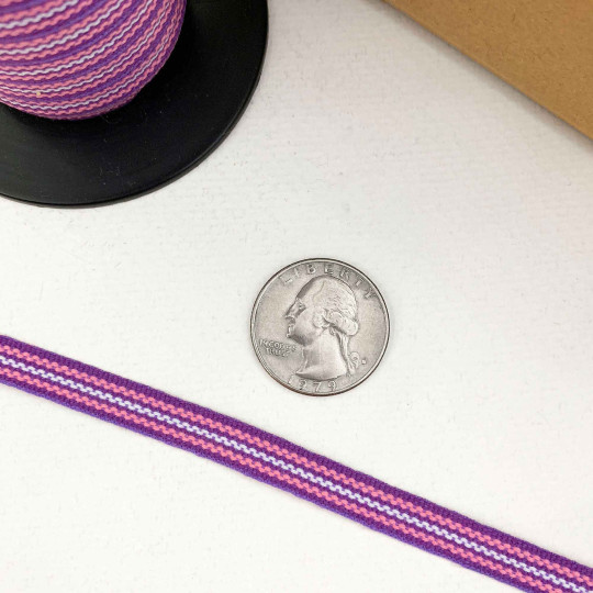 Pink and Purple Geometric Stripe Folkloric Costume Trim ~ Sweden ~ 7 mm wide