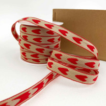 Red Hearts Linen Ribbon Trim ~ Sweden ~ 12 mm wide