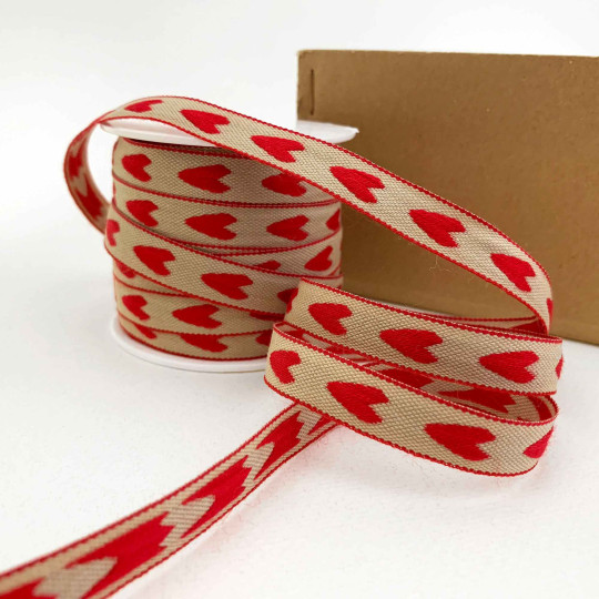Red Hearts Linen Ribbon Trim ~ Sweden ~ 12 mm wide