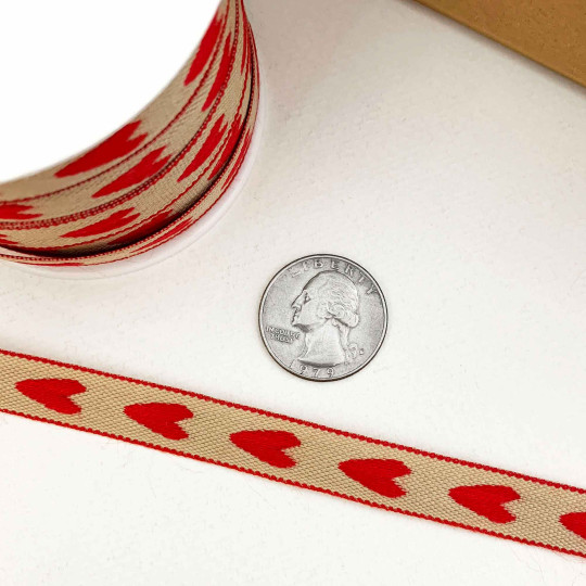 Red Hearts Linen Ribbon Trim ~ Sweden ~ 12 mm wide
