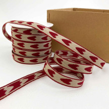 Burgundy Hearts Linen Ribbon Trim ~ Sweden ~ 12 mm wide