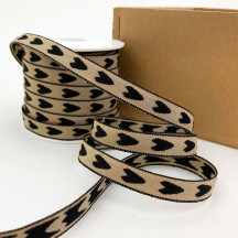 Black Hearts Linen Ribbon Trim ~ Sweden ~ 12 mm wide