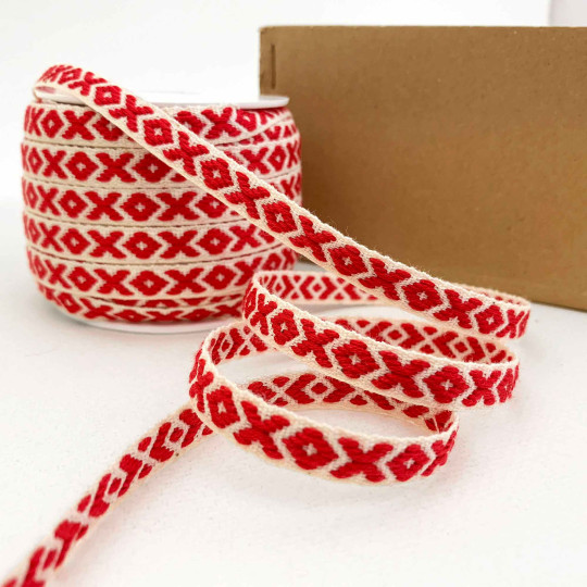 Red X and O on Ivory Ribbon Trim ~ Sweden ~ 8 mm wide