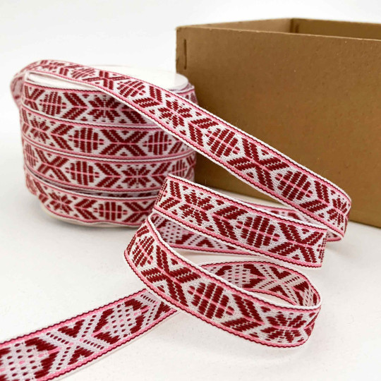 Burgundy Nordic Folkloric Costume Trim ~ Sweden ~ 15 mm wide