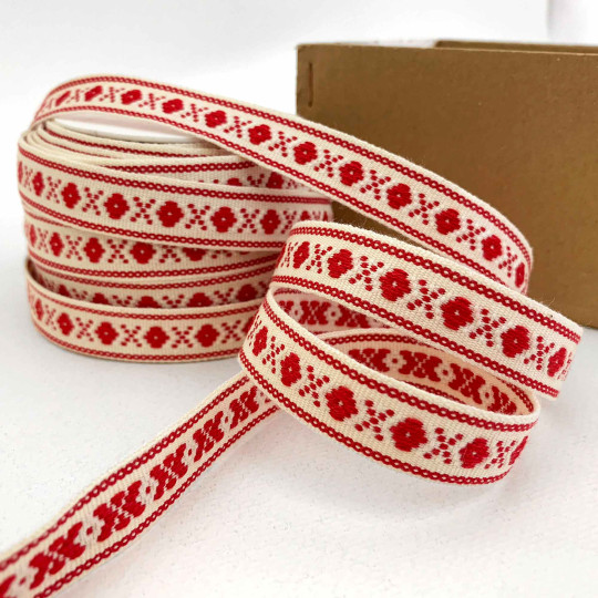 Red X and O on Ivory Ribbon Trim ~ Sweden ~ 16 mm wide