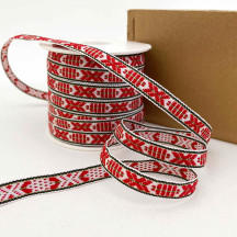 Red, White and Green Folkloric Costume Trim ~ Sweden ~ 9 mm wide