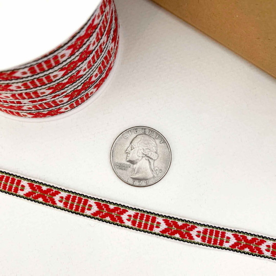 Red, White and Green Folkloric Costume Trim ~ Sweden ~ 9 mm wide