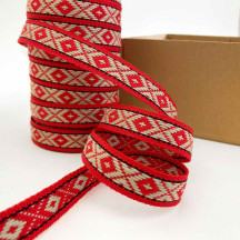 Red X and O on Natural Ribbon Trim ~ Sweden ~ 16 mm wide