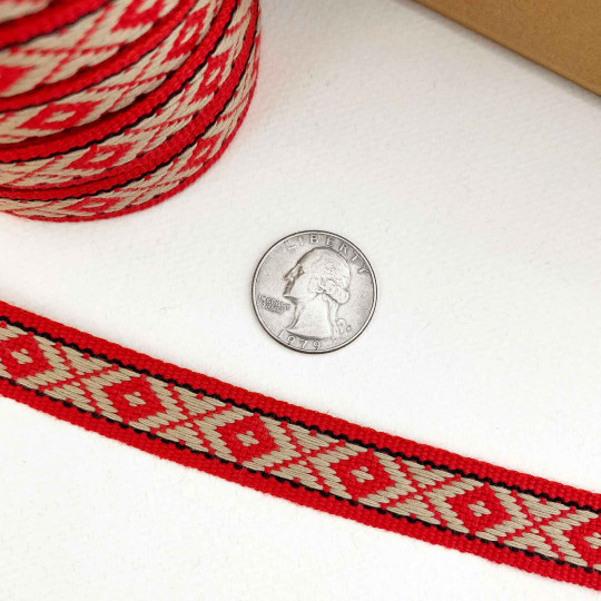 Red X and O on Natural Ribbon Trim ~ Sweden ~ 16 mm wide