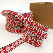 Red, White and Green Nordic Folkloric Costume Trim ~ Sweden ~ 15 mm wide