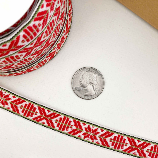 Red, White and Green Nordic Folkloric Costume Trim ~ Sweden ~ 15 mm wide