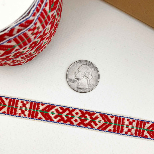 Red, White and Green Nordic Folkloric Costume Trim ~ Sweden ~ 15 mm wide