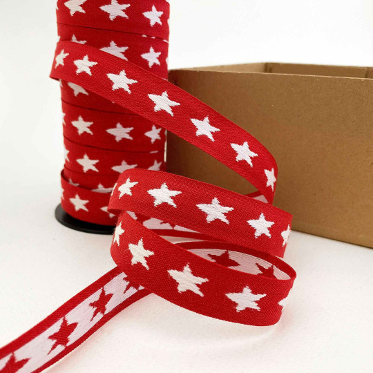 White Stars on Red Ribbon Trim ~ Sweden ~ 17 mm wide