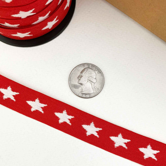 White Stars on Red Ribbon Trim ~ Sweden ~ 17 mm wide