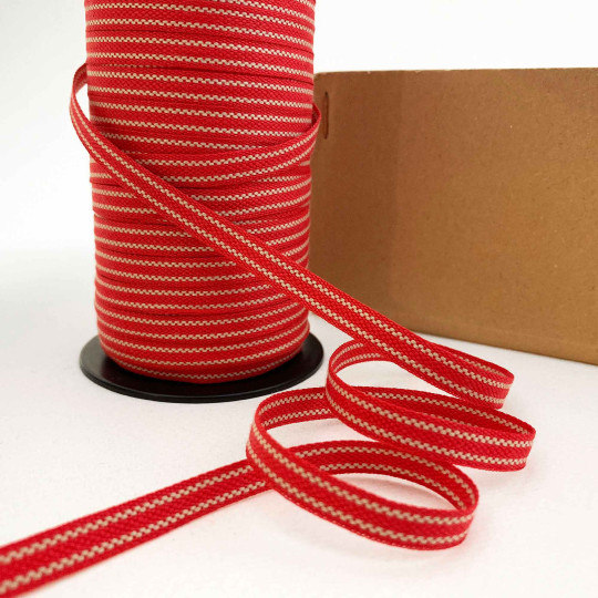 Red and Natural Stripe Folkloric Costume Trim ~ Sweden ~ 7 mm wide