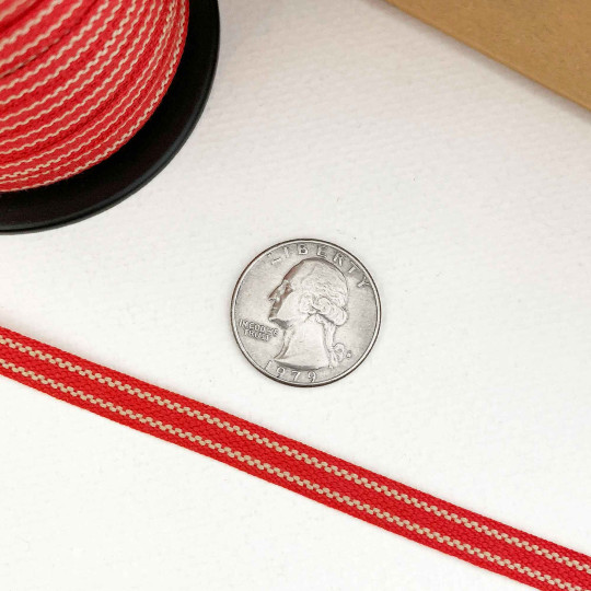 Red and Natural Stripe Folkloric Costume Trim ~ Sweden ~ 7 mm wide