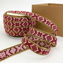 Burgundy Nordic Folkloric Costume Trim ~ Sweden ~ 15 mm wide