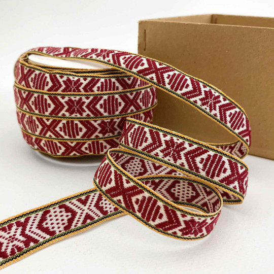 Burgundy Nordic Folkloric Costume Trim ~ Sweden ~ 15 mm wide
