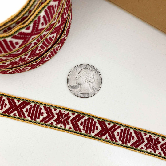 Burgundy Nordic Folkloric Costume Trim ~ Sweden ~ 15 mm wide
