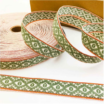 Green Geometric Folkloric Costume Trim ~ Sweden ~ 25 mm wide