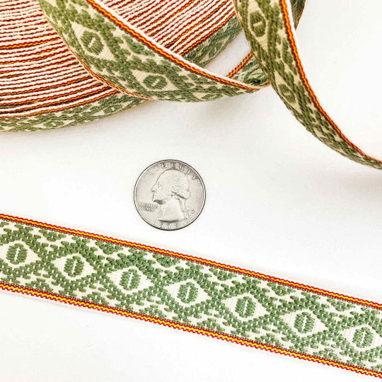 Green Geometric Folkloric Costume Trim ~ Sweden ~ 25 mm wide