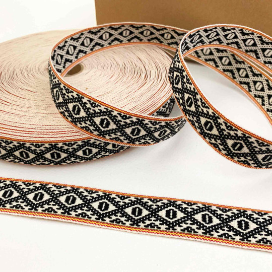 Black Geometric Folkloric Costume Trim ~ Sweden ~ 25 mm wide