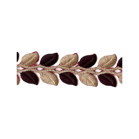 Gold and Black Leaf Embroidered Cutwork Trim ~ India ~ 1-1/2" wide