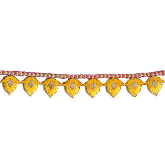 Yellow Flower Bud Embroidered Cutwork Trim ~ India ~ 1-1/8" wide
