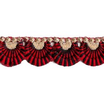 Red and Black Scalloped Embroidered Cutwork Trim ~ India ~ 3/4" wide