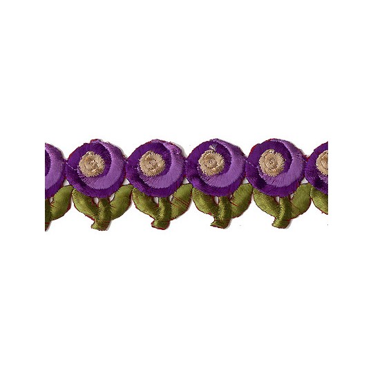 Purple Swirl Flower Embroidered Cutwork Trim ~ India ~ 1-3/8" wide