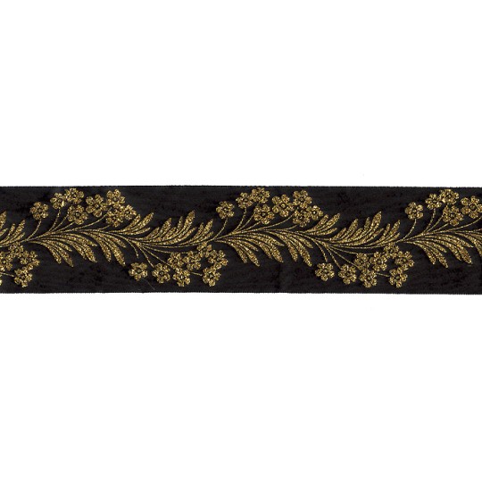 Black and Gold Forget Me Not Flower Metallic Trim ~ India ~ 1-5/8" wide